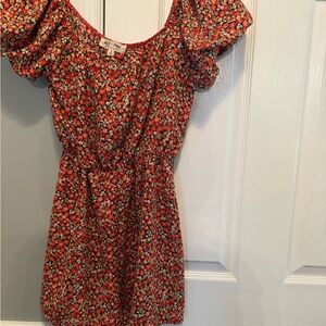Red Floral Short Sleeve Mini Jumpsuit